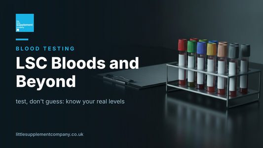 LSC blood testing service, sample vials on a dark clinical surface