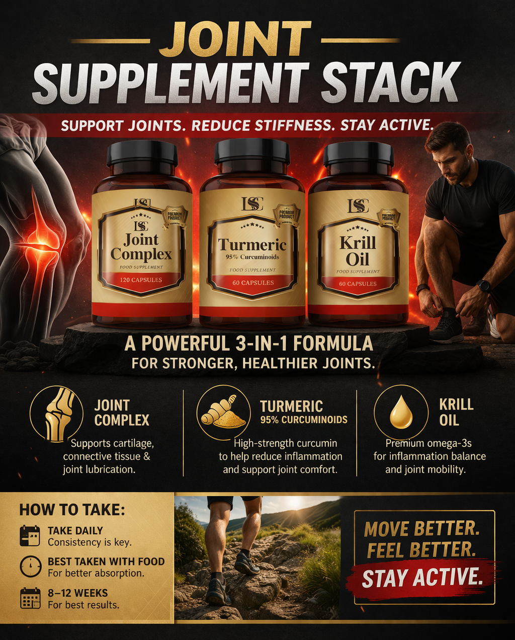 Joint Health Stack: Three Bottles, 60 Capsules Each